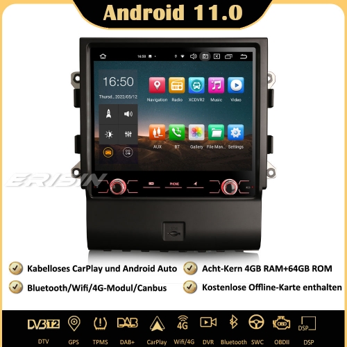 Erisin ES8543M 8-Kern 4GB+64GB Android 11.0 Autoradio GPS CarPlay Android Auto WiFi DAB+ Bluetooth OBD2 Navi USB DTV Für Porsche Macan