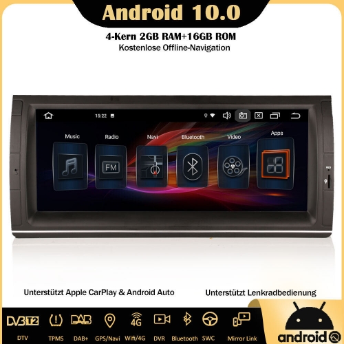 Erisin ES5153BN 10.25" Android 10.0 Autoradio DAB+GPS CarPlay Wifi OBD DVB-T2 Navi BMW 5er E39 E53 M5 X5