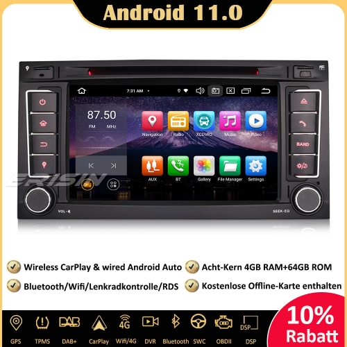 Erisin ES8156T 8-Kern Android 11.0 DAB+ DSP Autoradio CarPlay OBD Bluetooth Canbus DVB-T2 DVD RDS GPS SWC Für VW T5 Multivan Touareg