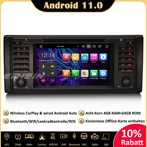Erisin ES8139B 8-Kern Android 11.0 DSP Autoradio CarPlay DAB+OBD DVR GPS SWC DTV RDS Navi Bluetooth Für BMW 5er Series E39 E53 X5 M5