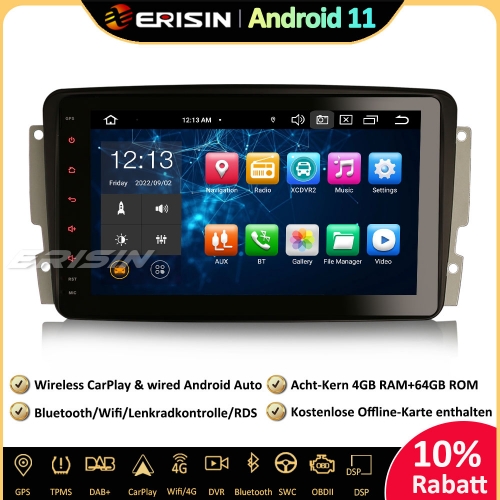 Erisin ES8187C 8-Kern 8" Android 11 Autoradio GPS CarPlay DAB+Bluetooth SWC DTV DSP RDS Navi Für Mercedes Benz C/G-Klasse CLK W203 W209 Viano Vito