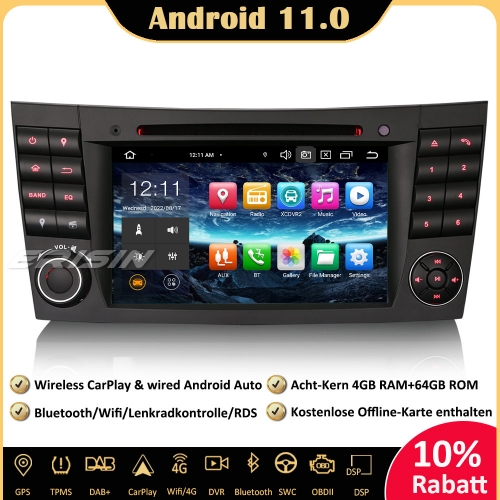 Erisin ES8180E 8-Kern Android 11.0 DAB+DSP Autoradio CarPlay OBD GPS SWC Für Mercedes Benz E/CLS/G Klasse W211 W219 W463