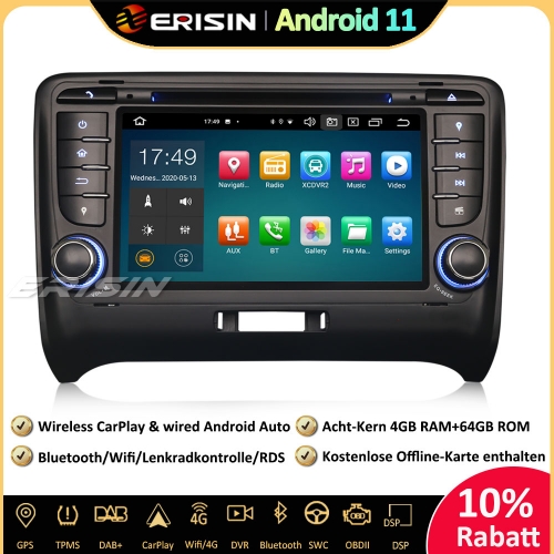 Erisin ES8179T 8-Kern Android 11.0 DAB+ Autoradio GPS Navi CarPlay OBD SWC DSP Canbus DVD USB Bluetooth RDS 4G Für AUDI TT