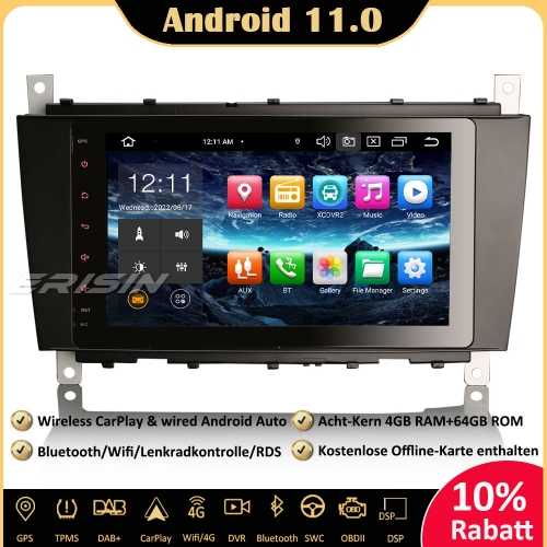 Erisin 8" ES8189C 8-Core Android 11 DAB+DSP Car Stereo Sat Nav CarPlay Wifi OBD GPS SWC Bluetooth For Mercedes Benz C/G/CLK Class W203 W209