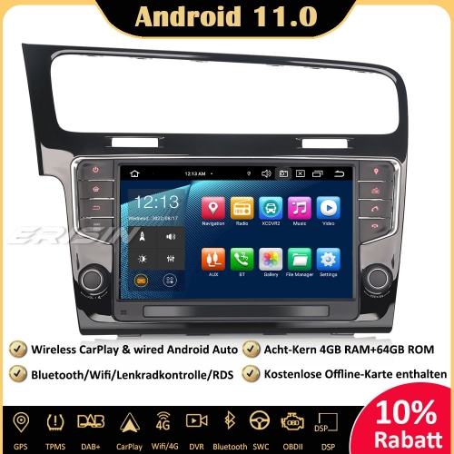 Erisin 9" ES8111G 8-Kern Android 11.0 DAB+ DSP Autoradio CarPlay OBD Bluetooth Canbus DVB-T2 RDS TPMS GPS SWC Für VW Golf VII 7