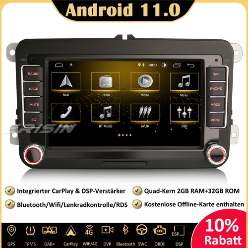 Erisin ES3135V Android 11 Autoradio GPS Navi CarPlay WiFi DAB+ OBD2 OPS SWC DSP Für VW Golf 5/6 T5 Passat Polo Tiguan Jetta SEAT Skoda