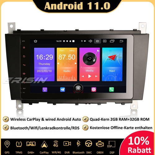 Erisin ES2769CN Android 11.0 Autoradio GPS Navi CarPlay DAB+ Wifi Bluetooth RDS SWC Für Mercedes Benz C/CLK/CLC Klasse W209 W203
