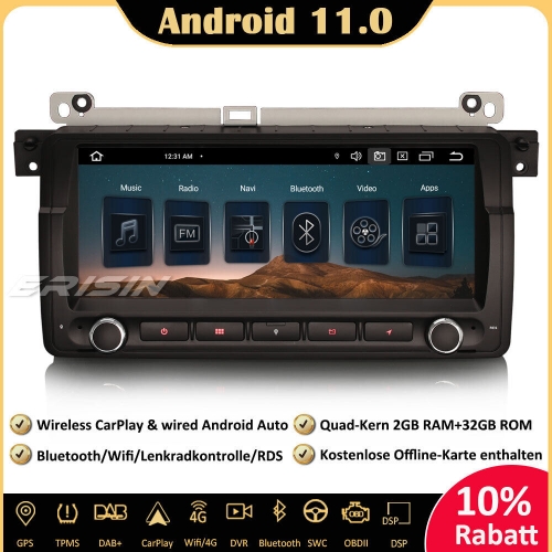 Erisin ES2746B 8.8 inch Android 11.0 Car Stereo Sat Nav GPS CarPlay DAB+ Wifi Bluetooth RDS For BMW 3 Series E46 M3 Rover 75 MG ZT