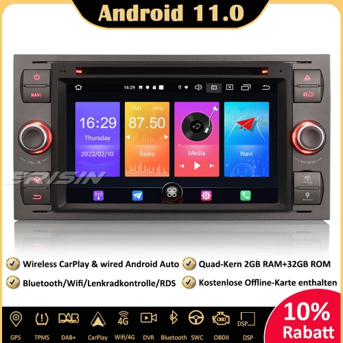 Erisin ES2766FG Android 11.0 Autoradio GPS Navi CD CarPlay DAB+ Wifi Für Ford Focus Kuga Transit Galaxy C-Max S-Max Mondeo