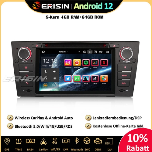Erisin ES8567B 7 zoll 8-Kern Android 12 Autoradio GPS Navi CarPlay DAB+ BT5.0 DSP Android Auto CD Für BMW 3er E90 E91 E92 E93 M3