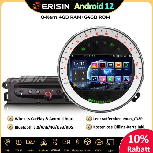 Erisin ES8518M 7 zoll 8-Kern Android 12 Autoradio GPS Navi CarPlay DAB+ BT5.0 DSP Android Auto CD Für BMW Mini Cooper