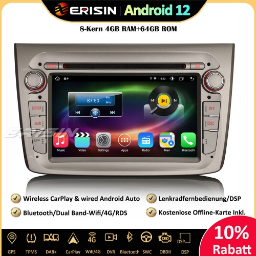 Erisin ES8830M 8-Kern Android 12 Autoradio Bluetooth mit GPS für Alfa Romeo Mito CarPlay WiFi DAB+ OBD2 DSP Navigation Android-Auto CD Player