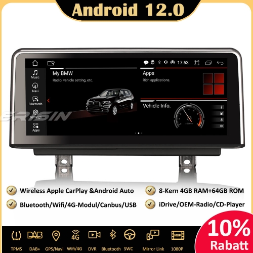 Erisin ES3230N10.25" Android 12.0 Car Stereo GPS Bluetooth for BMW 3er F30 F31 F34 4er F32 F33 F36 F80 F82 Wireless CarPlay DAB+ Wifi Navigation