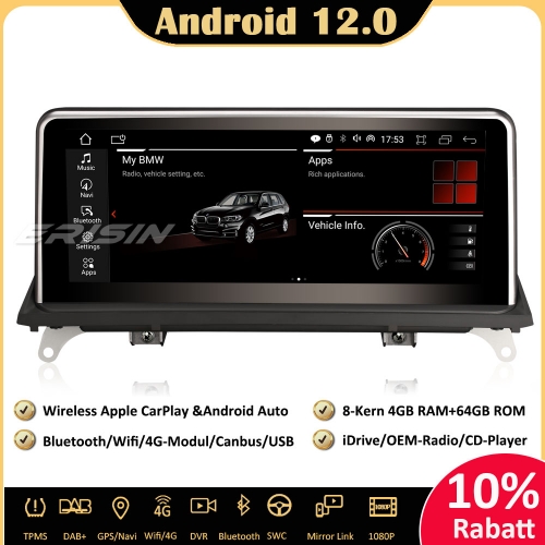 Erisin ES3270C/ES3270I 10.25" Android 12.0 Autoradio GPS Bluetooth für BMW X5 E70 X6 E71 CCC/CIC Wireless CarPlay DAB+ Wifi Kamera Navigation