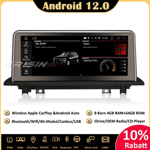 Erisin ES3248N 10.25" Android 12.0 Autoradio GPS Bluetooth für BMW X1 F48 (2016-2017) NBT System Wireless CarPlay DAB+ Wifi Navigation