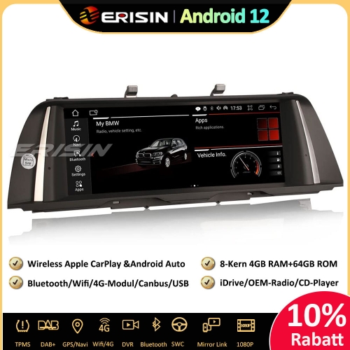 Erisin ES3210I 10.25" Android 12.0 Autoradio GPS Bluetooth für BMW 5er F10/F11 (2013-2016) NBT System Wireless CarPlay DAB+ Wifi Navigation
