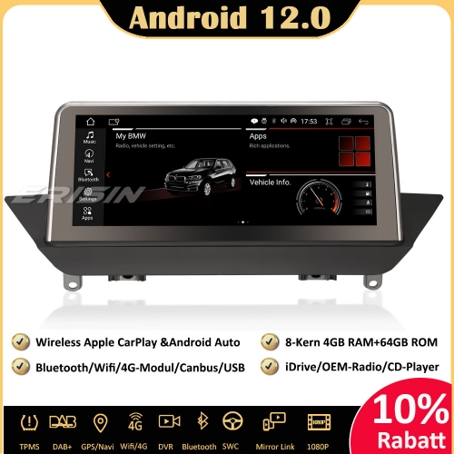 Erisin ES3284i 10.25" Android 12.0 Autoradio GPS Bluetooth für BMW X1 E84 (2009-2015) Wireless CarPlay DAB+ Wifi Navigation