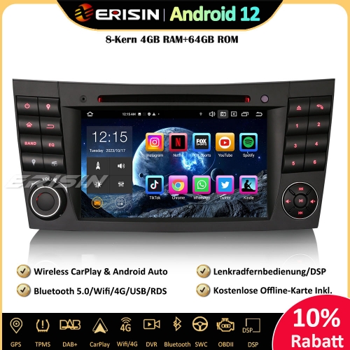 Erisin ES8580E 7 zoll 8-Kern Android 12 Autoradio GPS Navi CarPlay DAB+ BT5.0 DSP Android Auto CD Für Mercedes Benz E/CLS/G Klasse W211 W219