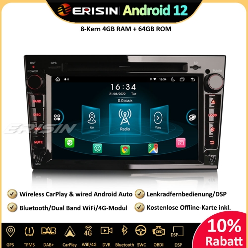 Erisin ES8960PB 8-Kern Android 12 Autoradio GPS Navi CarPlay DAB+ CD Bluetooth DSP Für Opel Astra Zafira Signum Corsa C/D Meriva Antara