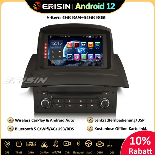 Erisin ES8572M 7 Zoll 8-Kern Android 12 Autoradio GPS CarPlay DAB+ Android Auto Canbus Navigation CD Player Für Renault Megane II