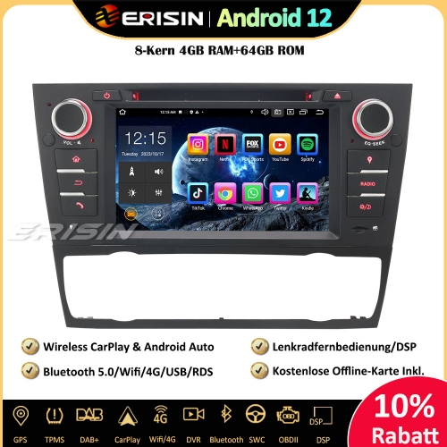 Erisin ES8567B 7 Zoll 8-Kern Android 12 Autoradio GPS CarPlay DAB+ Canbus Navigation CD Player RDS Navi Für BMW 3er E90 E91 E92 E93