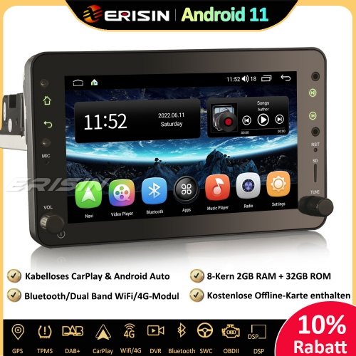 Erisin ES4120R 8-Kern Android 11 Autoradio GPS Navi CarPlay DAB+ DSP RDS FM Bluetooth Für Alfa Romeo Spider 159 Sportwagon Brera