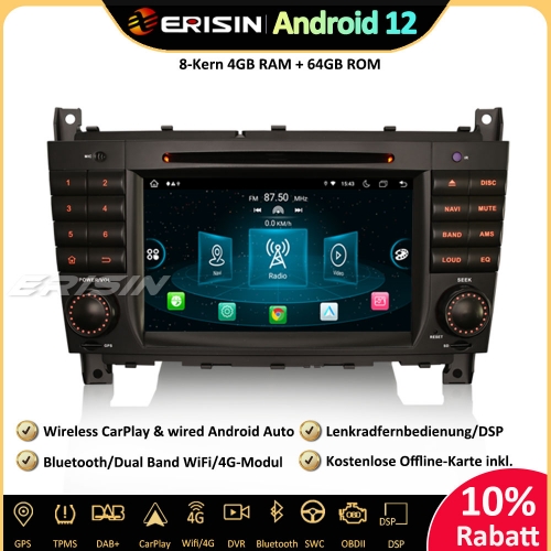 Erisin ES8918C 8-Kern Android 12.0 Car Stereo GPS CarPlay WiFi DAB+ OBD2 CD Navi DTV For Mercedes Benz CLC/CLK/C Klasse W203 W209