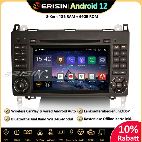 Erisin ES8972B 8-Kern Android 12.0 Car Stereo GPS CarPlay WiFi DAB+ OBD2 CD For Mercedes Benz A/B Class W169 W245 Sprinter Viano Vito VW Crafter