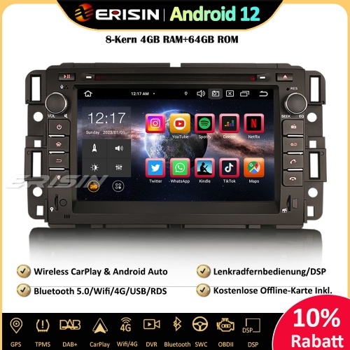 Erisin ES8574C 7 inch 8-Core Android 12 Car Stereo Sat Nav GPS CarPlay DAB+ Navigation CD Player RDS For Chevrolet Buick Enclave GMC HUMMER H2