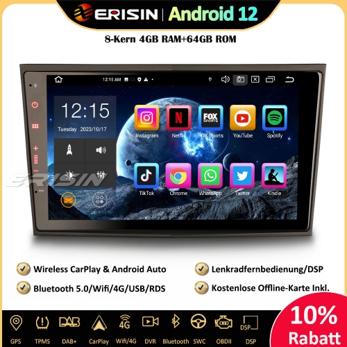 Erisin ES8508P 8" 8-Kern Android 12 Autoradio GPS Navi CarPlay DAB+ DSP Für Opel Astra H Zafira Signum Corsa C/D Meriva Antara