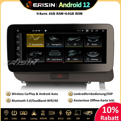 Erisin ES3875HL 10,25" 8-Kern Android 12 Autoradio GPS Navigation DSP Wifi OEM MMI Canbus CarPlay Android Auto Für Audi Q5 2009-2016