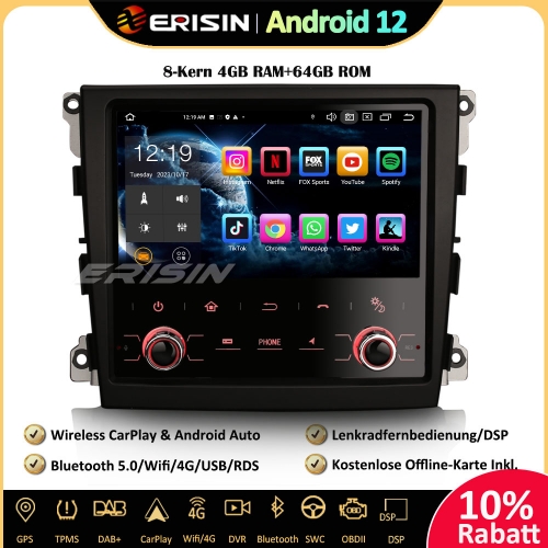 Erisin ES8561P 7 Zoll 8-Kern 4GB+64GB Android 12 Autoradio mit GPS Navigation Für Porsche Panamera Unterstützt Wireless CarPlay DAB+ OBD2 Wifi FM/AM C