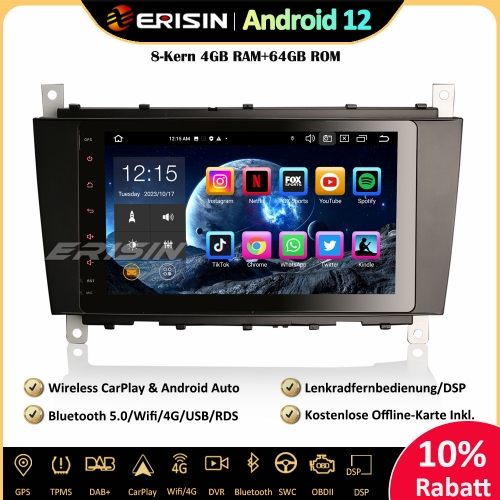Erisin ES8589C 8" Android 12 Car Stereo GPS Navigation For Mercedes Benz C/CLC/CLK Class W203 W209 CarPlay DAB+ OBD2 Wifi Canbus