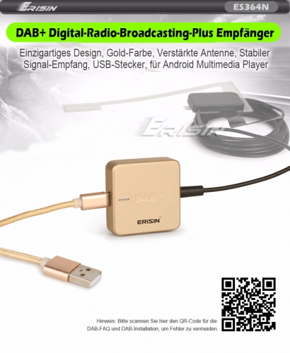 Erisin ES364 DAB Plus Radio Adapter Digital Radio Tuner Box mit MCX Antenne Verstärker DAB Antenne für Android Autoradio USB-Anschluss