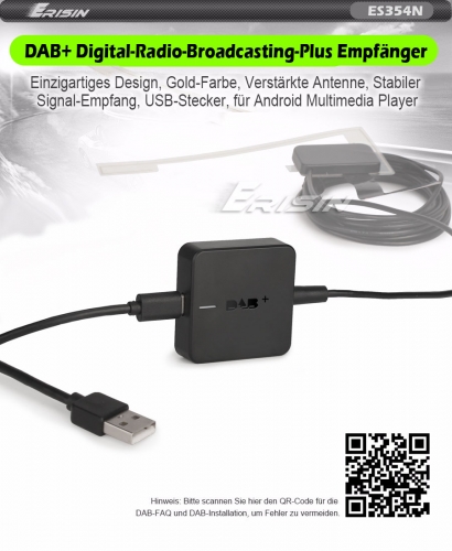 Erisin ES354 DAB Plus Radio Adapter Digital Radio Tuner Box mit MCX Antenne Verstärker DAB Antenne für Android Autoradio USB-