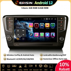 Erisin ES8527S 8-Zoll 8-Kern Android 12 Autoradio GPS CarPlay Android Auto DAB+ Navigation RDS OBD2 DSP SWC Wifi Für SKODA Octavia III