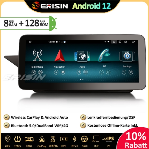 Erisin ES46E25L 12.3 inch Android 12 Autoradio GPS Navigation For Mercedes-Benz E-Class W207 C207 A207 2013-2015 mit NTG 4.5 CarPlay Android Auto DAB+