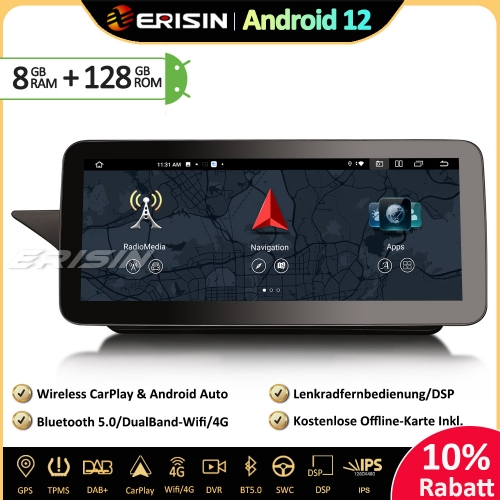 Erisin ES46E20L 12.3 inch Android 12 Autoradio GPS Navigation CarPlay Android Auto DAB+ For Mercedes-Benz E-Class 2009-2012 NTG 4.0