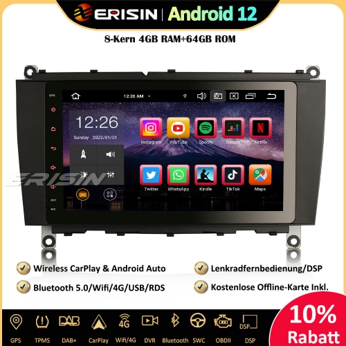 Erisin ES8584C 8" Android 12 Autoradio GPS Navi Für Mercedes CLK-Class W209 C209 A209 CarPlay Android Auto DAB+ Wifi SWC DSP