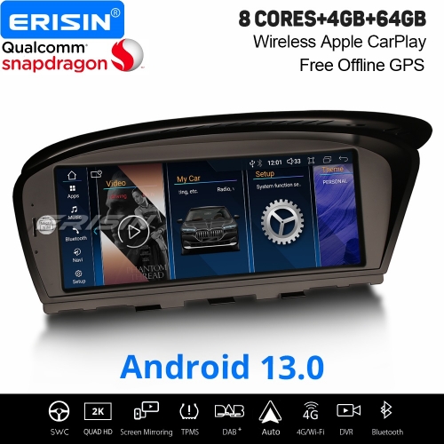 8,8" Qualcomm 8-Cœur 4Go+64Go Android 13.0 Autoradio Navi pour BMW 3er E90 E91 E92 E93 5er E60 E61 6er E63 E64 CIC CarPlay WiFi Bluetooth 5.0 ES3360I