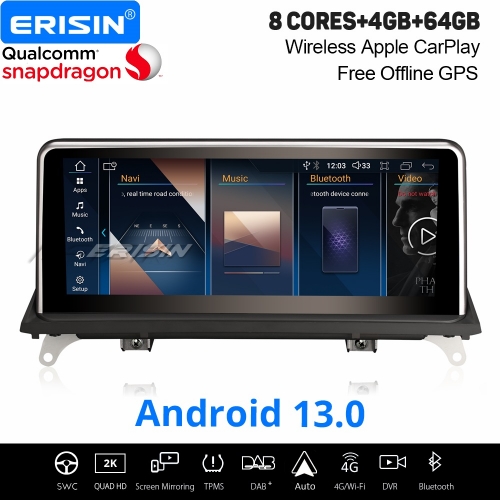 10,25" Qualcomm 8-Cœur 4Go+64Go Android 13 DAB+ Autoradio Navi pour BMW X5 E70 X6 E71 (2011-2013) CIC CarPlay&Android Auto WiFi Bluetooth 5.0 ES3370I