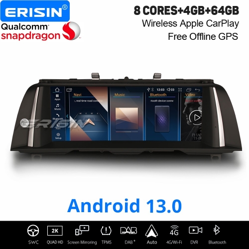 10,25" Qualcomm 8-Cœur 4Go+64Go Android 13.0 DAB+ Autoradio Navi pour BMW 5er F10/F11 (2010-2012) CiC CarPlay&Android Auto WiFi Bluetooth 5.0 ES3310I