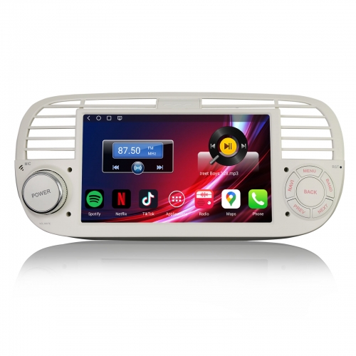 Erisin Qualcomm 4+64Go Android 14 Autoradio Navigateur pour Fiat 500 500C 500S 500E 2008-2015 CarPlay Android Auto WiFi 4G USB Bluetooth DAB+ ES6650FW
