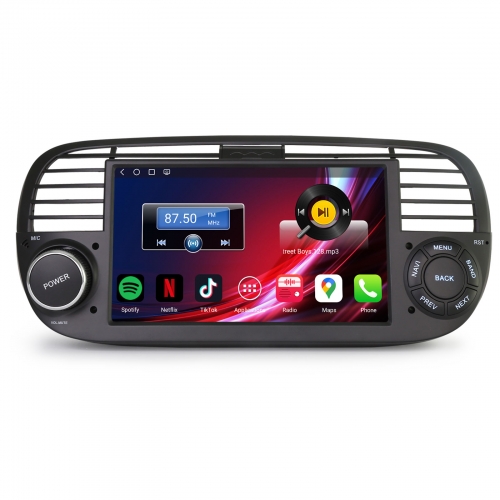 Erisin Qualcomm 4+64Go Android 14 Autoradio Navigateur pour Fiat 500/500C/500S/500E 2008-2015 CarPlay Android Auto WiFi 4G USB Bluetooth DAB+ ES6650FB