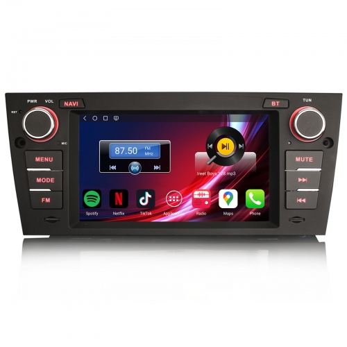 Erisin Qualcomm 4Go+64Go Android 14 Autoradio Navigateur pour BMW Séries 3 E90 E91 E92 E93 M3 CarPlay Android Auto WiFi 4G USB Bluetooth DAB+ ES6667B