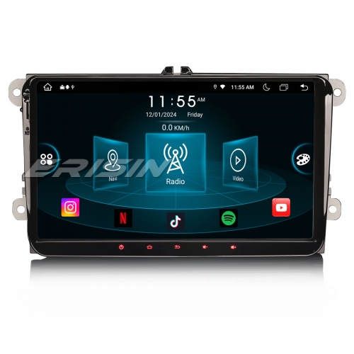 Erisin 9" Android 14 4+64Go Autoradio Pour VW PASSAT B6 Golf 5/6 Jetta Caddy Polo Skoda SEAT Navi Carplay Android Auto WIFI 4G Bluetooth DAB+ ES8998V