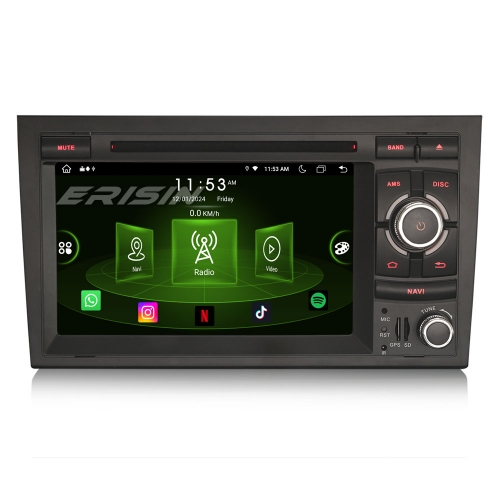 Erisin 8 Cœur 4Go+64Go Android 14 Autoradio Navigateur pour AUDI A4 S4 RS4 B9 B7 SEAT EXEO CarPlay Android Auto Bluetooth WiFi CD 4G USB DAB+ ES8938A