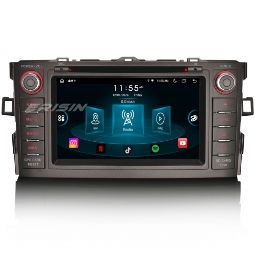 Erisin 8-Cœurs Android 14 DAB+ Autoradio pour TOYOTA AURIS (2007-2012) 4GO+64GO CarPlay Android AUTO TNT Canbus DVD SD WiFi 4G OBD2 TPMS Navi ES8904A