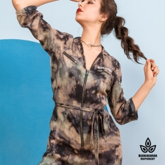 Camouflage-Styled Tie-Dye Jumpsuit with Belt at Waist