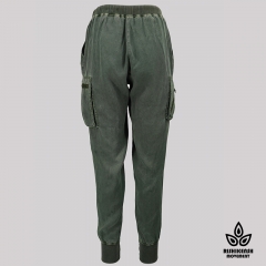 Washed Drawstring Tencel Pant with Ribbed Hem in Army Green